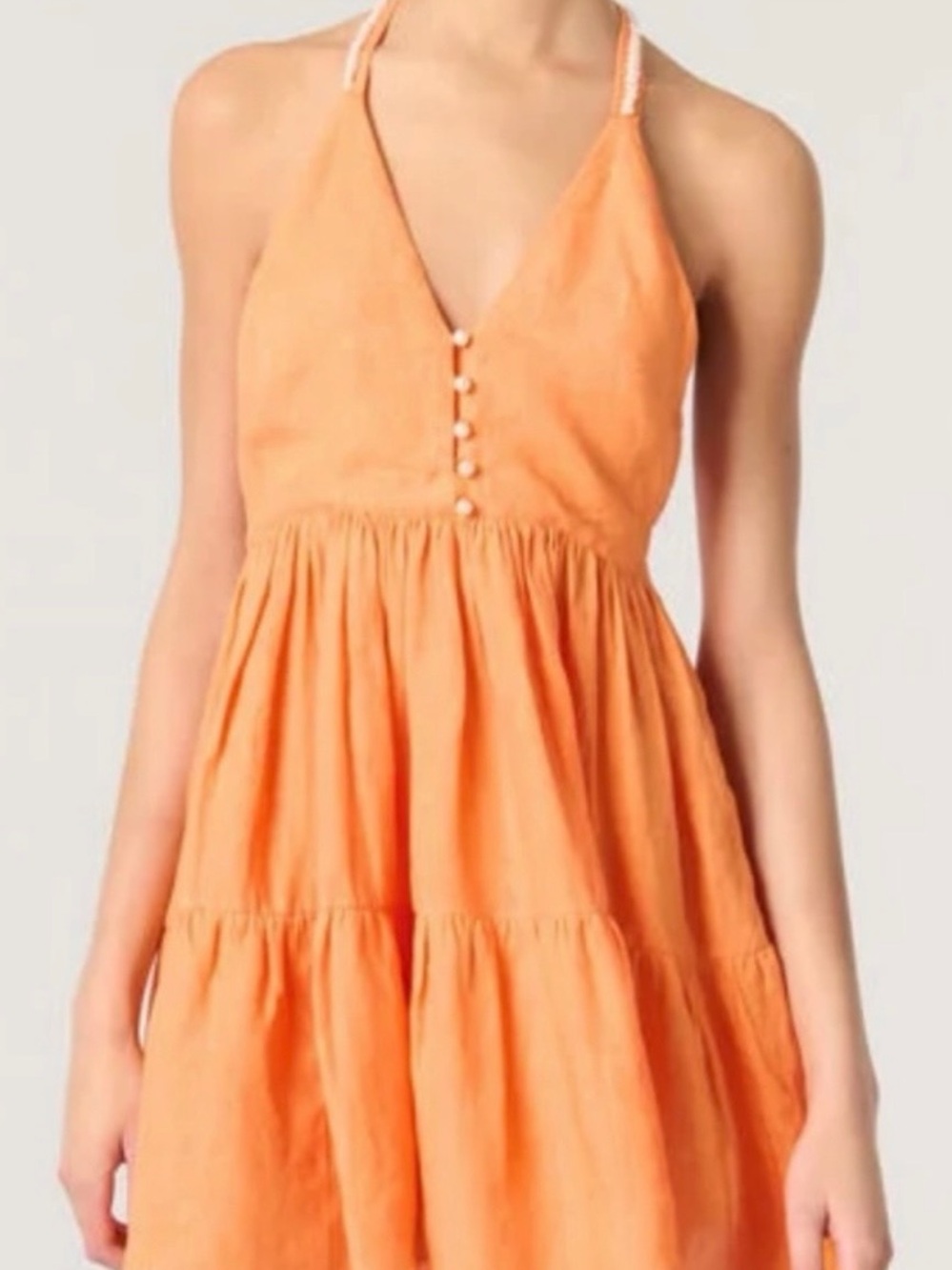Maje Orange Strapless Tiered Sundress with Halter Tie
